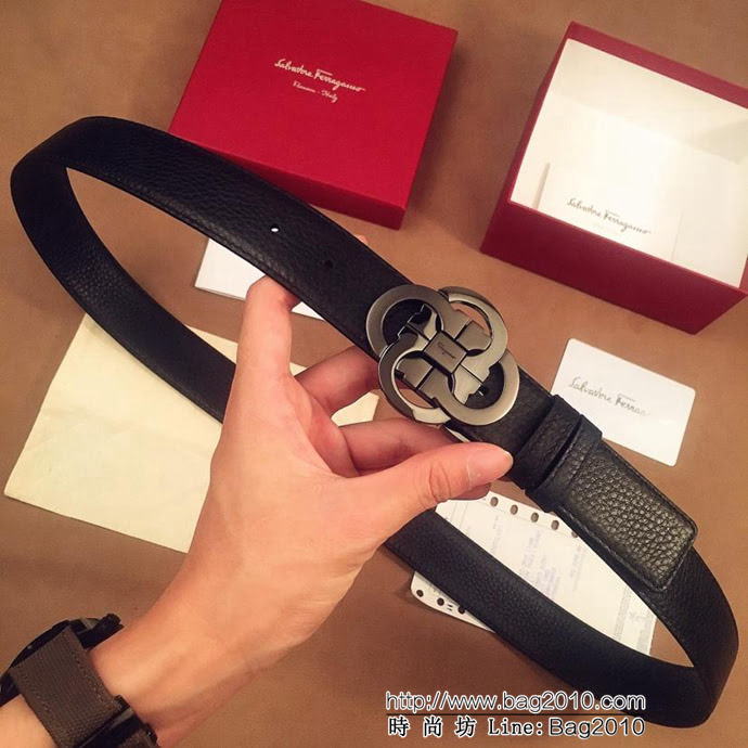 Ferragamo菲拉格慕 雙面進口頭層牛皮荔枝紋 獨特復古風格 精鋼扣 男士皮帶  xfp1189